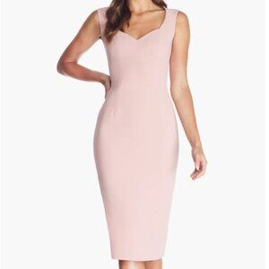 Dress the Population Elle Sweetheart Neck Sheath Midi Dress - Size M - Blush Col